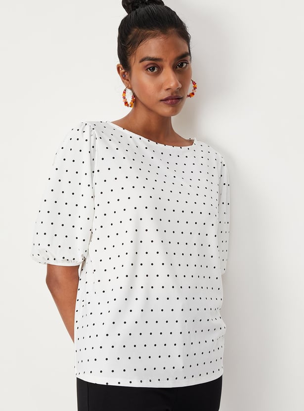 Women Polka Dot Balloon Sleeves Top