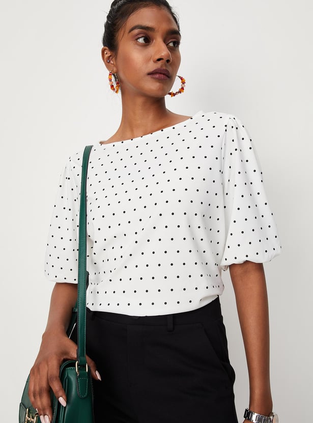 Women Polka Dot Balloon Sleeves Top
