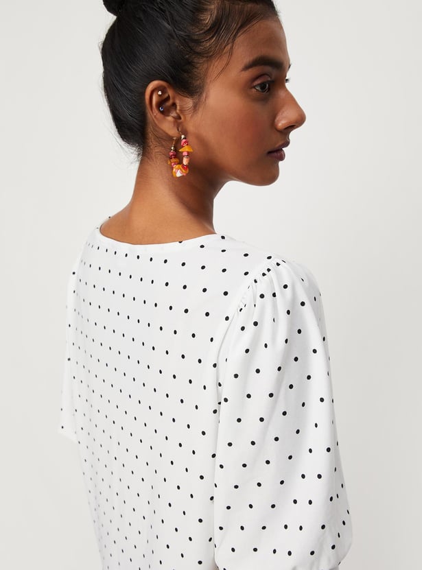 Women Polka Dot Balloon Sleeves Top