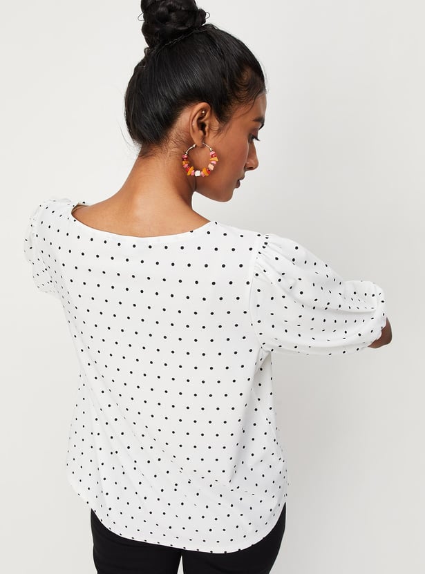 Women Polka Dot Balloon Sleeves Top