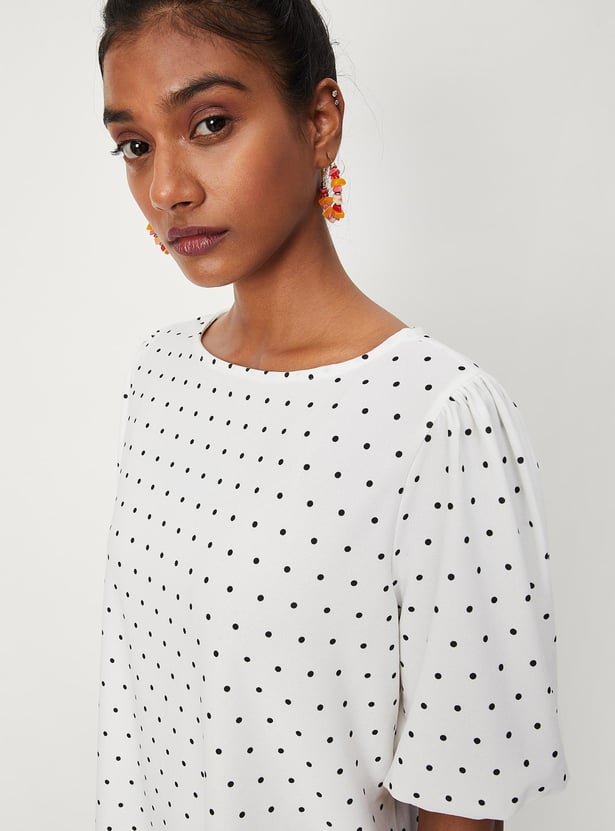 Women Polka Dot Balloon Sleeves Top