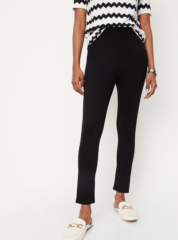 Women Solid Ponte Knit Trousers