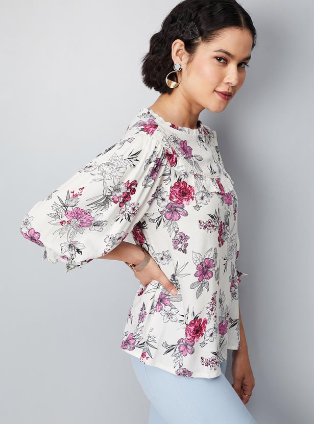 Women Floral Printed Frill Relaxed Top