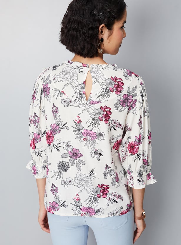 Women Floral Printed Frill Relaxed Top