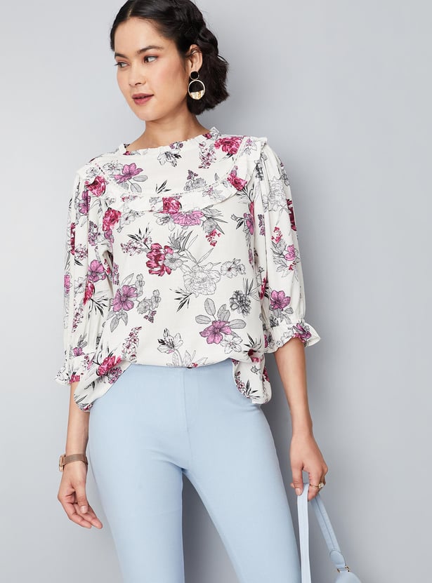 Women Floral Printed Frill Relaxed Top
