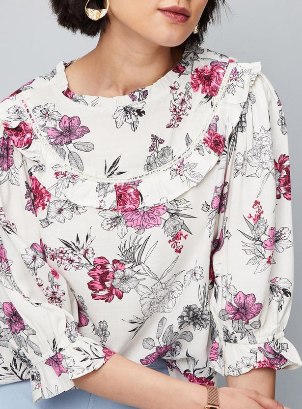 Women Floral Printed Frill Relaxed Top