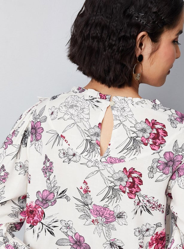 Women Floral Printed Frill Relaxed Top