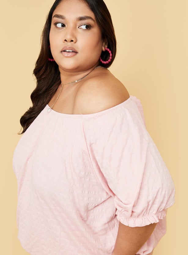Women Jacquard Knit Off-Shoulder Top