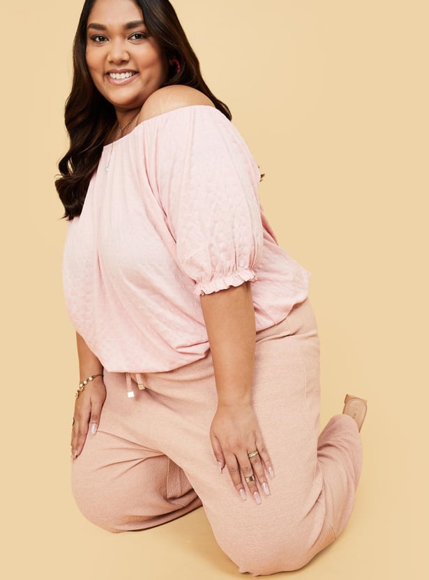 Women Jacquard Knit Off-Shoulder Top