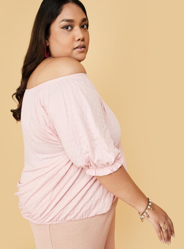 Women Jacquard Knit Off-Shoulder Top