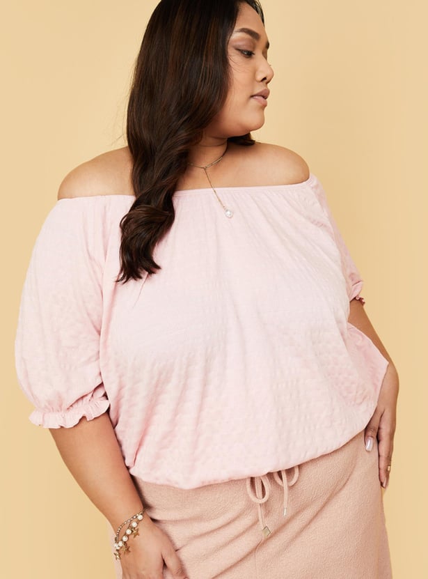 Women Jacquard Knit Off-Shoulder Top
