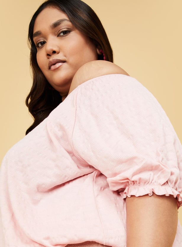 Women Jacquard Knit Off-Shoulder Top
