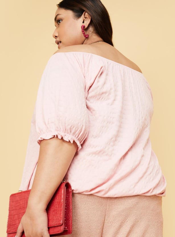 Women Jacquard Knit Off-Shoulder Top