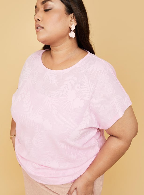 Women Jacquard Knit Round Neck Top