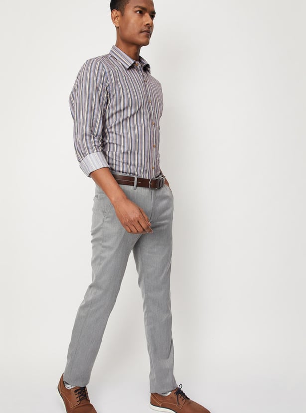 Men Striped Sateen Slim Fit Formal Shirt