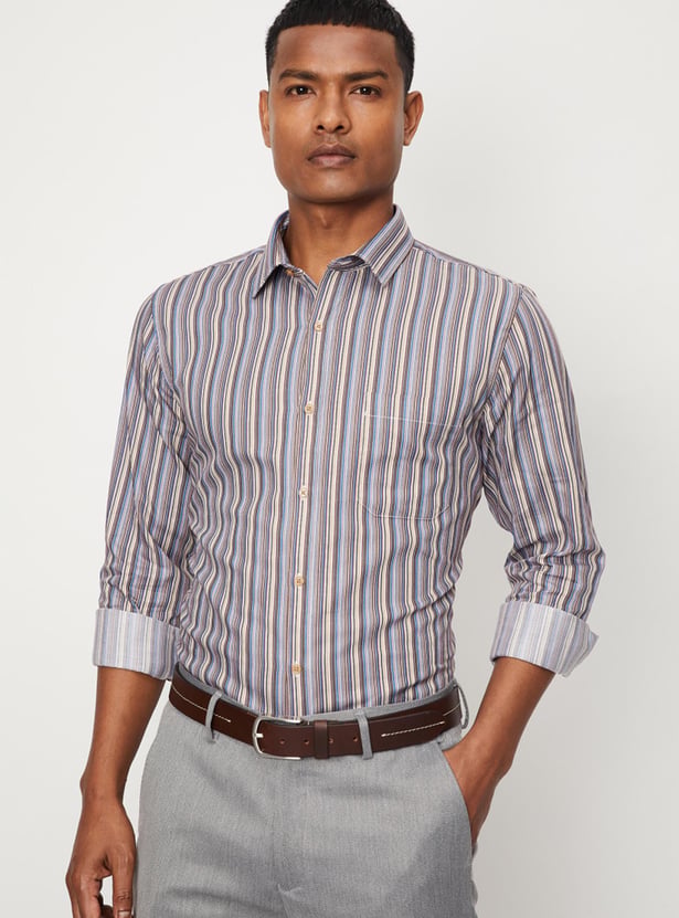 Men Striped Sateen Slim Fit Formal Shirt