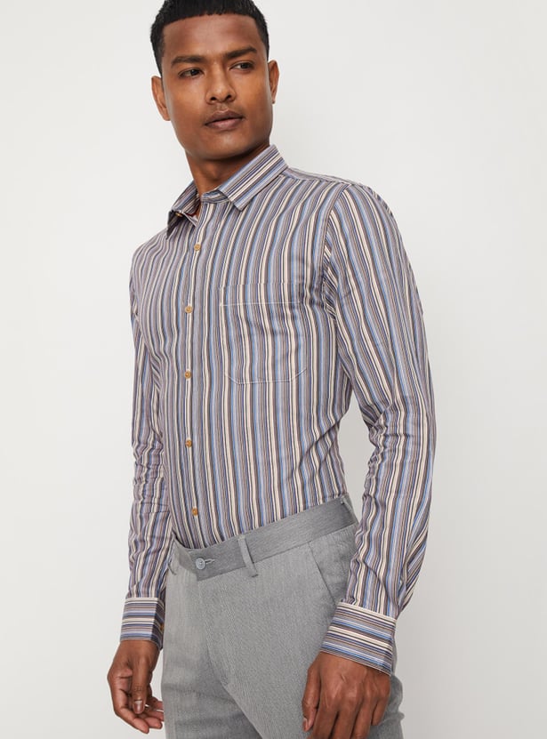 Men Striped Sateen Slim Fit Formal Shirt
