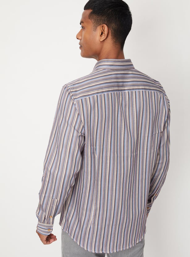Men Striped Sateen Slim Fit Formal Shirt