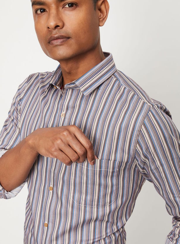 Men Striped Sateen Slim Fit Formal Shirt