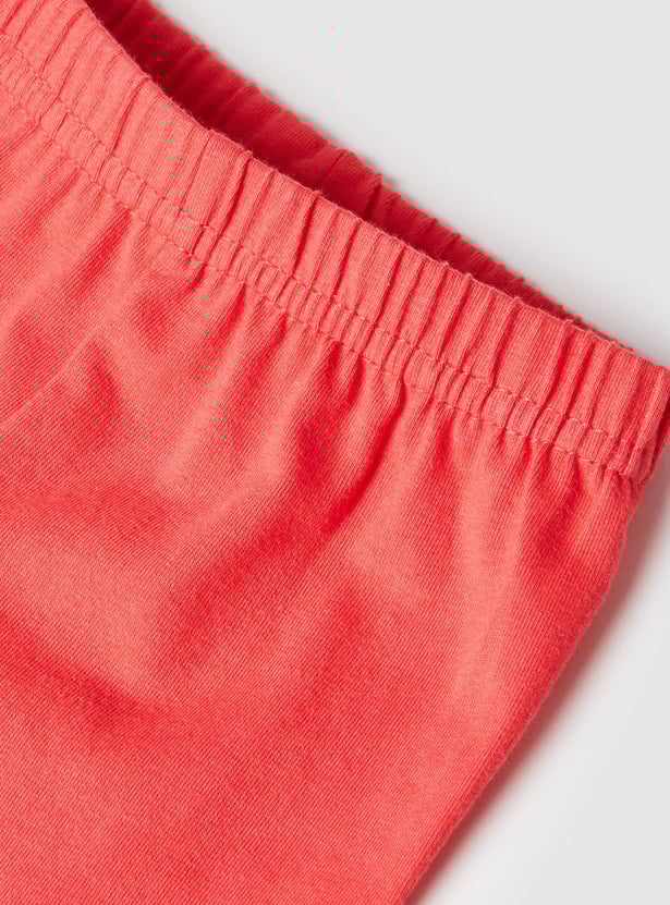 Girls Solid 3/4 Leggings with Bow Detail