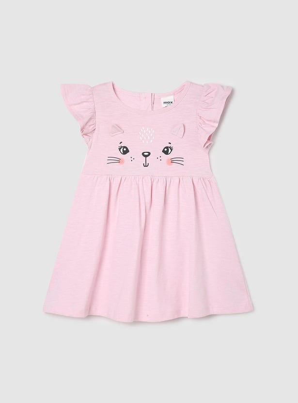 Girls Printed Ruffled Sleeves Dress