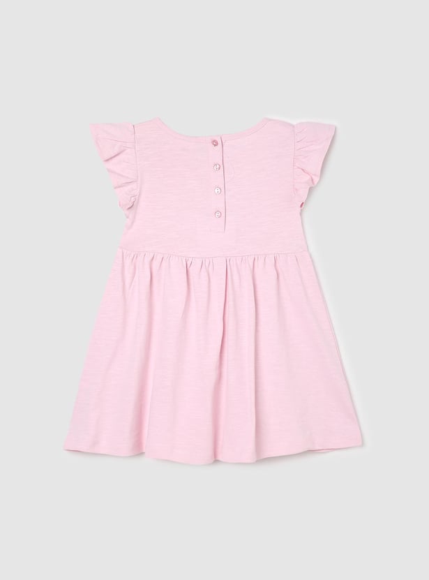 Girls Printed Ruffled Sleeves Dress