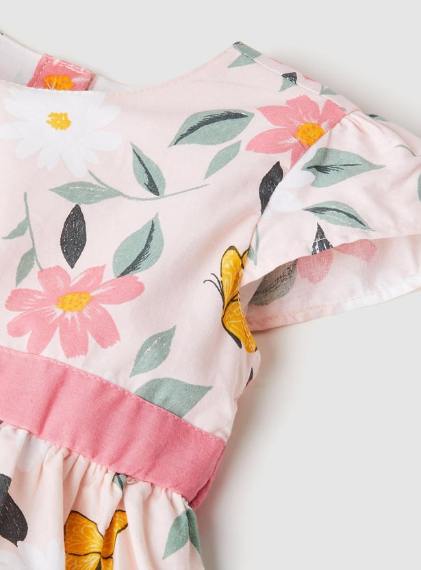 Girls Printed Belted Dress