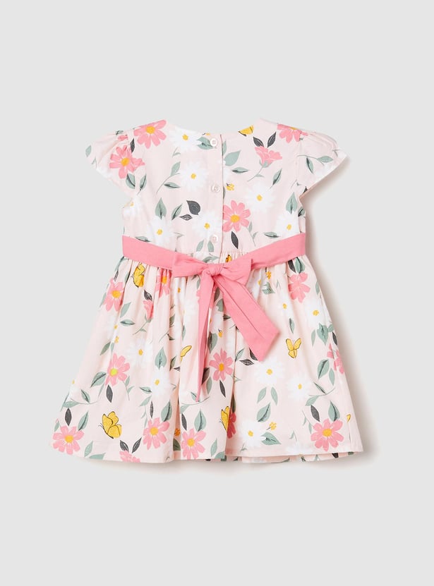 Girls Printed Belted Dress