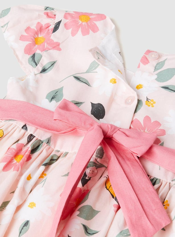 Girls Printed Belted Dress