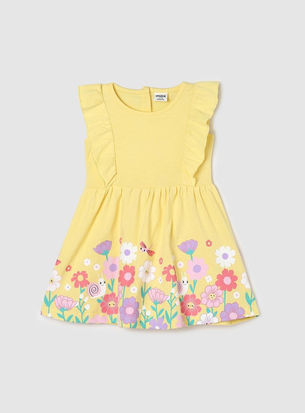 Girls Floral Printed Ruffled Dress