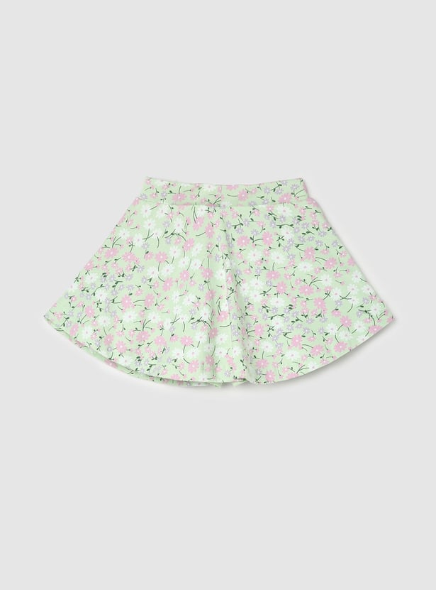 Girls Floral Printed Skirt with Inner Shorts