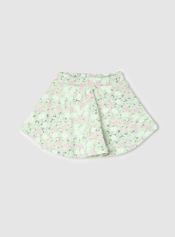 Girls Floral Printed Skirt with Inner Shorts