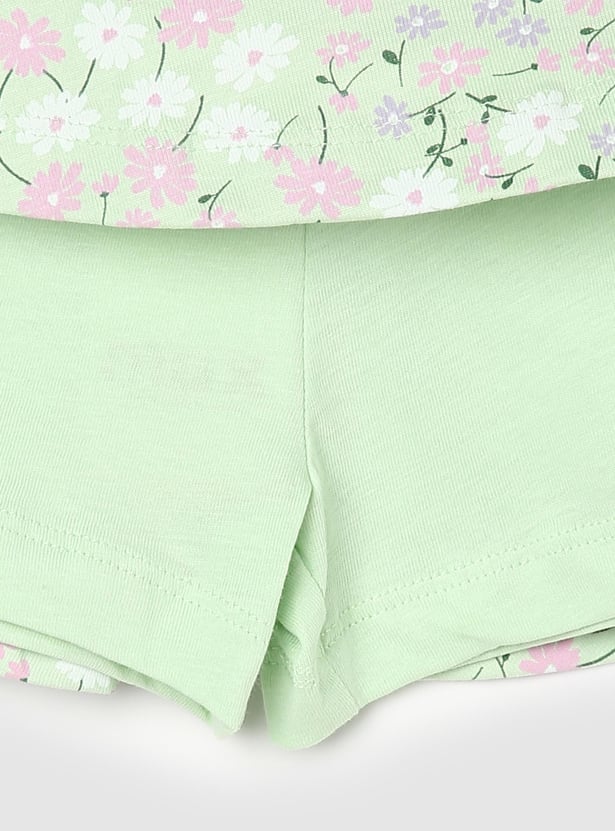 Girls Floral Printed Skirt with Inner Shorts