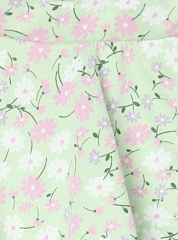 Girls Floral Printed Skirt with Inner Shorts