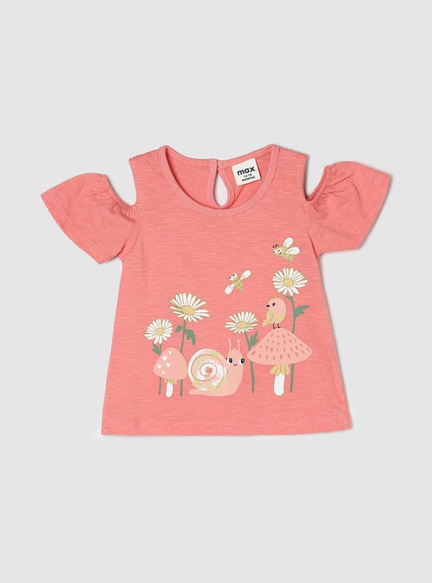 Girls Printed Cold Shoulder Top
