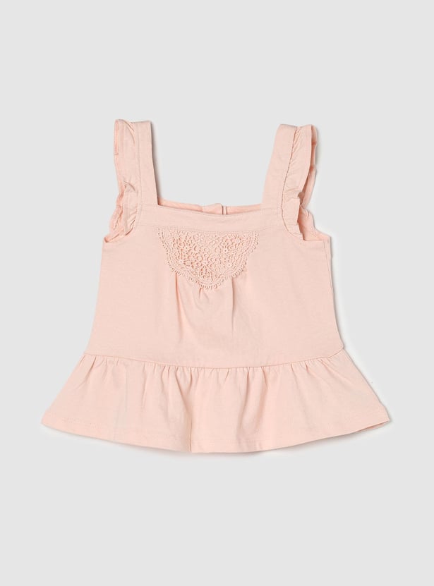 Girls Embroidered Square Neck Casual Top