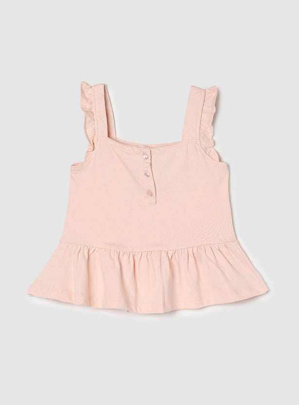 Girls Embroidered Square Neck Casual Top