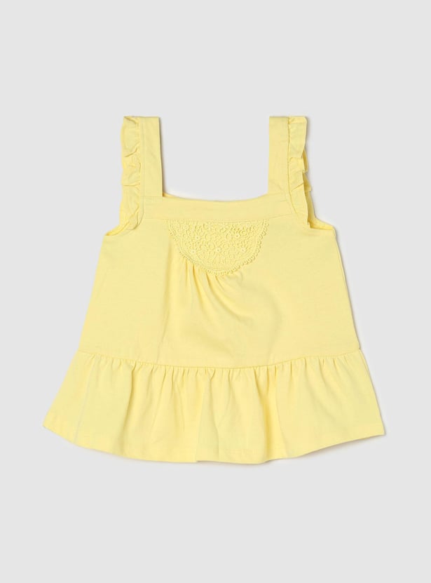 Girls Embroidered Square Neck Casual Top