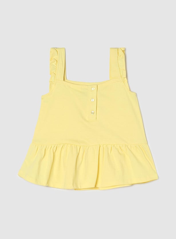 Girls Embroidered Square Neck Casual Top