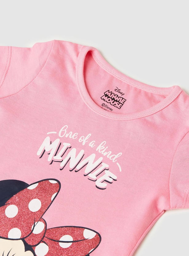 Girls Minnie Mouse Printed Cotton T-shirt