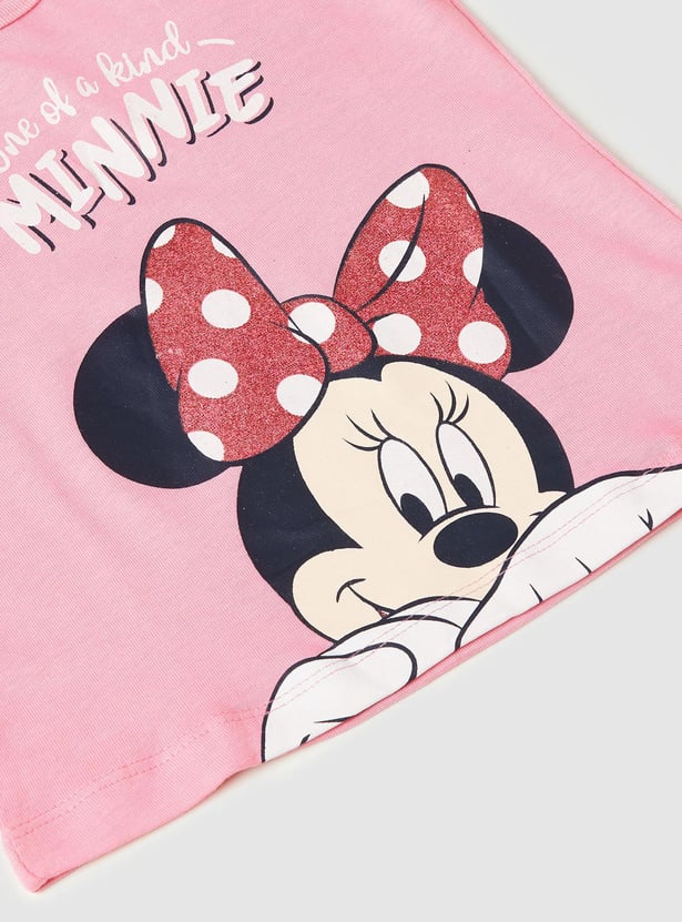 Girls Minnie Mouse Printed Cotton T-shirt