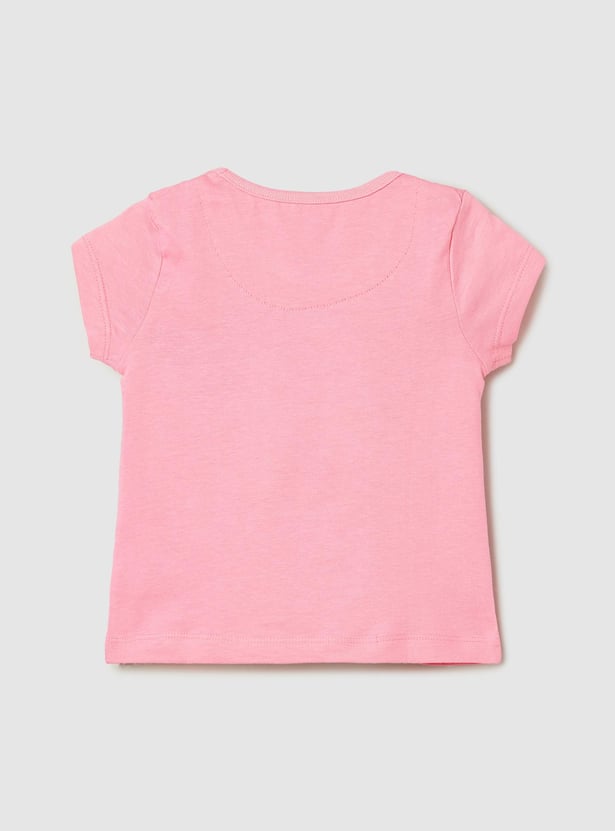 Girls Minnie Mouse Printed Cotton T-shirt