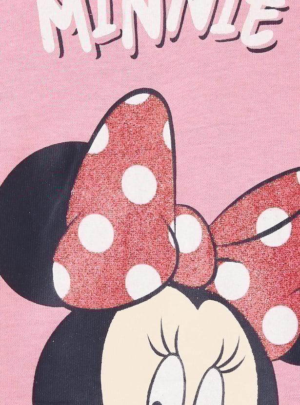 Girls Minnie Mouse Printed Cotton T-shirt