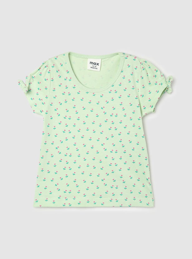 Girls Floral Printed Round Neck T-shirt