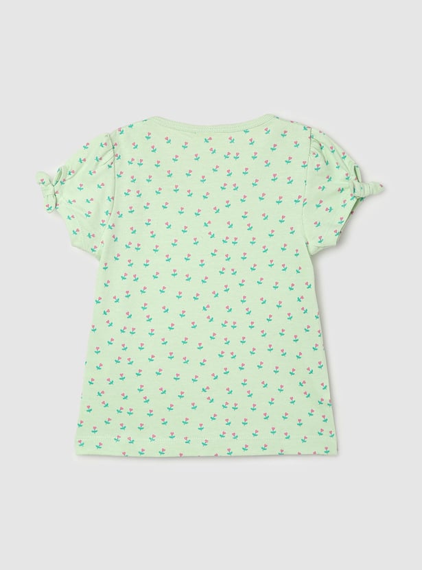 Girls Floral Printed Round Neck T-shirt
