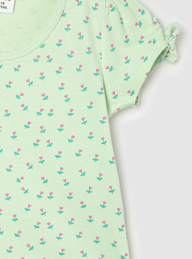 Girls Floral Printed Round Neck T-shirt