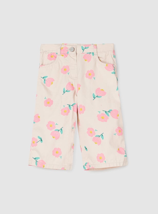 Girls Floral Print Flat Front Trousers