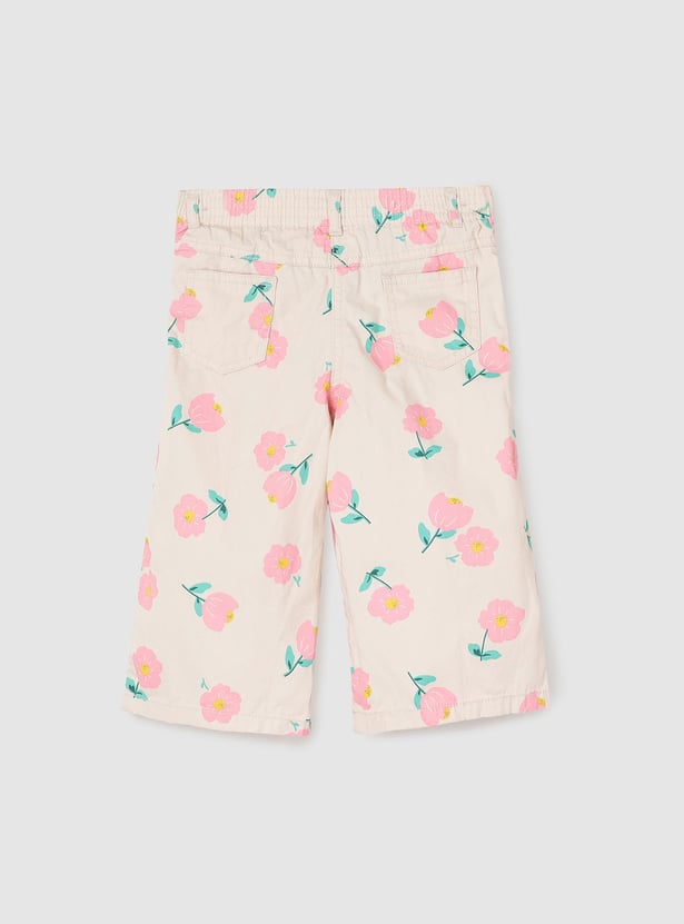 Girls Floral Print Flat Front Trousers