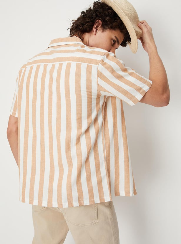 Men Striped Linen Slim Fit Resort Shirt