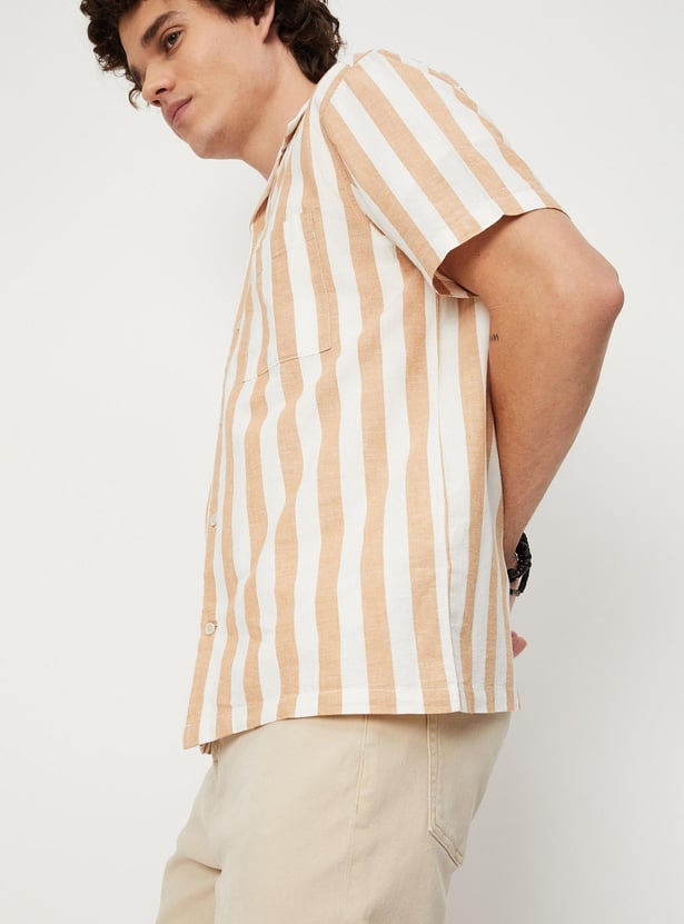 Men Striped Linen Slim Fit Resort Shirt